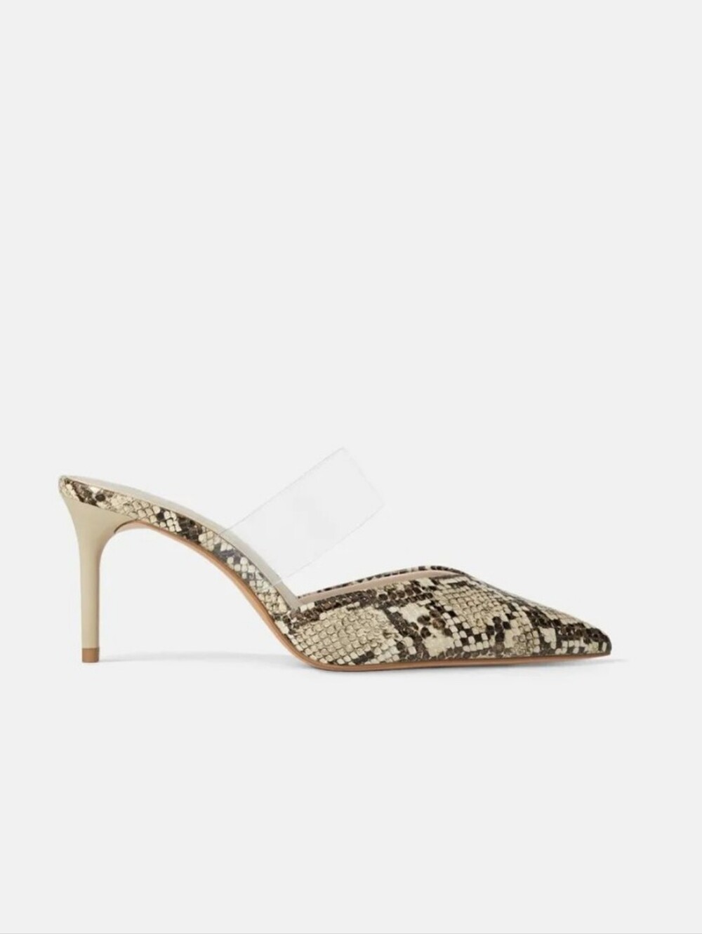 Zara Animal Print Heeled Mules Open Back Womens Shoes Size 37 (6.5) Snake Print